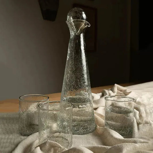 Carafe en verre craquelé avec bouchon transparente, réalisée à la main en Tunisie