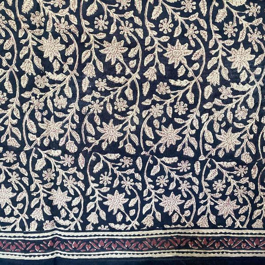 Nappe rectangulaire 250x170 imprimé bleu indigo blanc et framboise  fabriquée artisanalement au block print en Inde