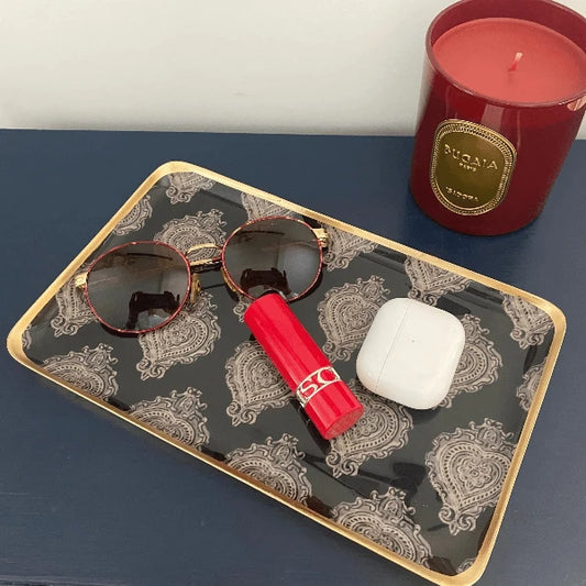 plateau rectangulaire noir en métal émaillé