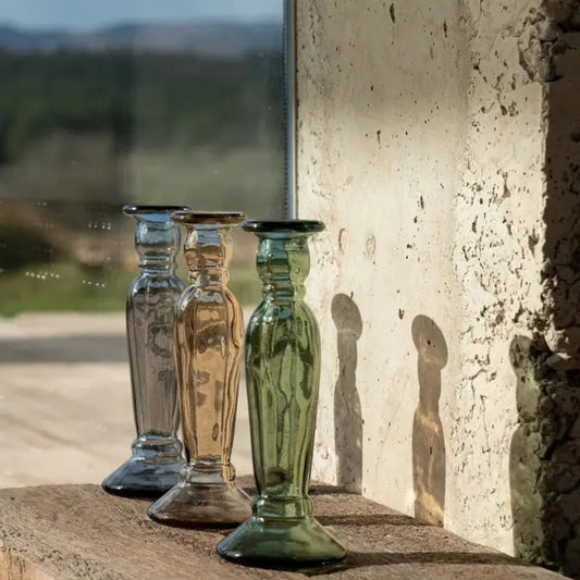 Bougeoir chandelier en verre recyclé vert, rose, gris