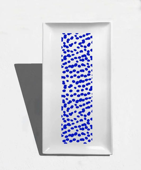 Plateau en porcelaine blanche rectangle motif graphique