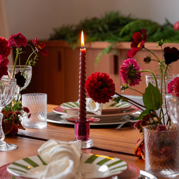 bougeoir en verre soufflé rose