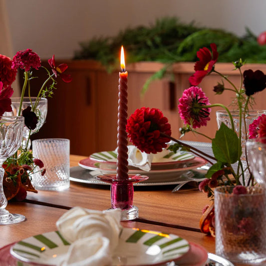 bougeoir en verre soufflé rose