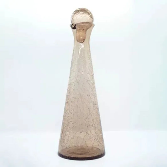 CARAFE EN VERRE CRAQUELE AVEC BOUCHON COULEUR MIEL SOUFFLE A LA MAIN