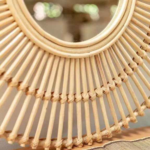 miroir mural bohème en rotin fait main