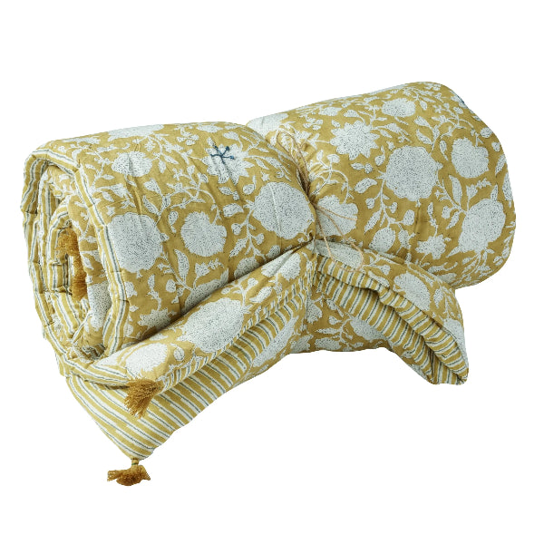 Édredon en coton imprimé block print jaune