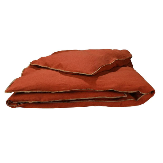 Édredon bout de lit en lin lavé terracotta