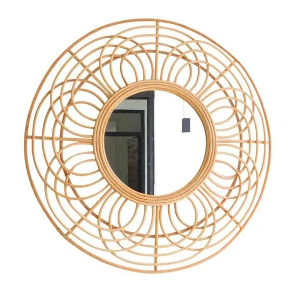 miroir en rotin motif floral déco murale
