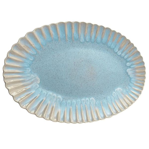 plat de service ovale bleu en grès fin portugais