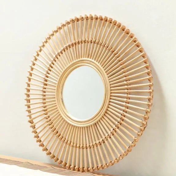 miroir murale bohème en rotin