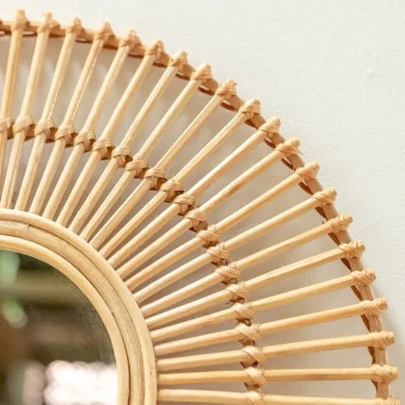 déco artisanale miroir en rotin