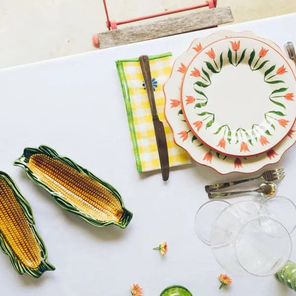 plat d'esprit barbotine en forme d'épi de maîs en céramique avec émail brillant