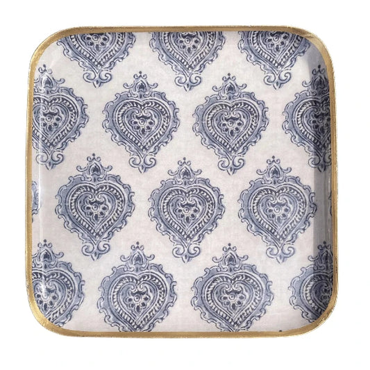 PLATEAU CARRE EN METAL EMAILLE crème