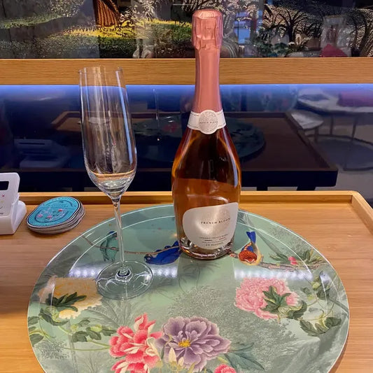 plateau de service rond bois décoratif pivoines