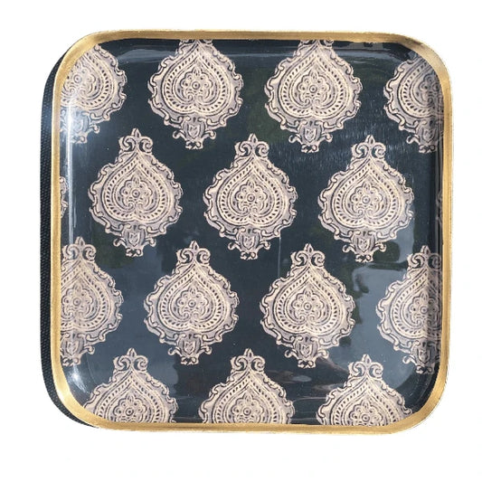 plateau carré en métal émaillé noir