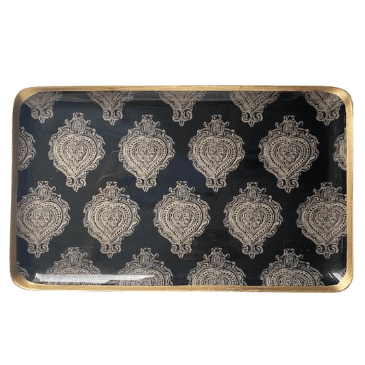 plateau rectangulaire en métal émaillé noir