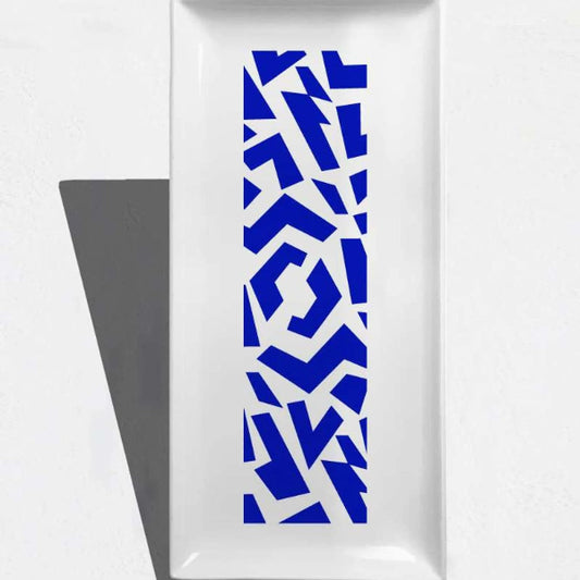Plateau rectangle en porcelaine blanche avec motifs bleu