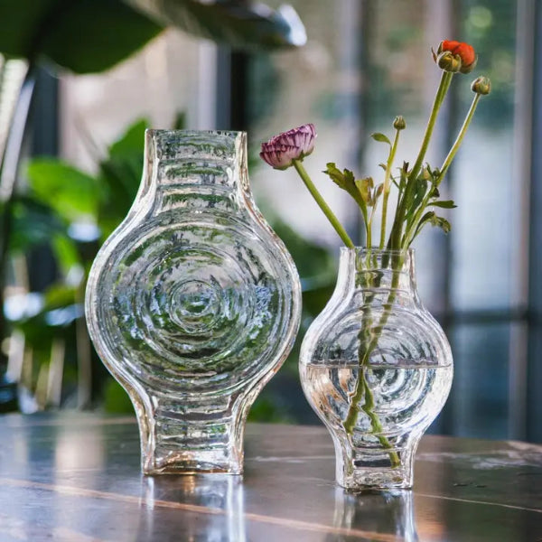 grand vase en verre recyclé rond transparent