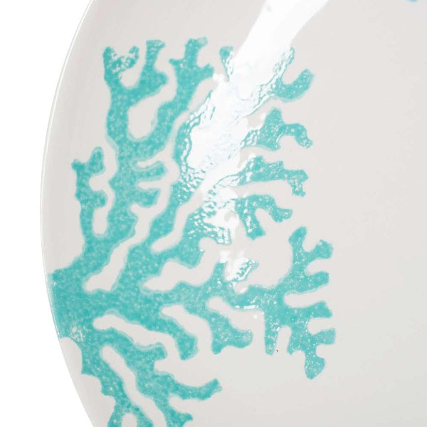 Elégant Plat de service creux en faïence motif corail dans des teintes de bleu et de vert fabriqué en Italie artisanalement