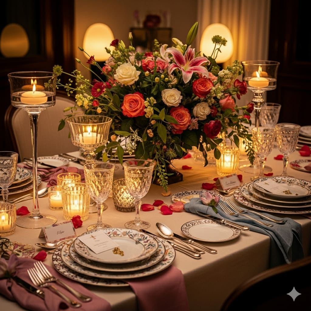 table dressée selon les règles essentielles pour recevoir avec style