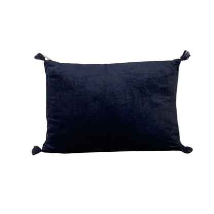 coussin en velours rectangle bleu nuit fabriqué artisanalement en Inde