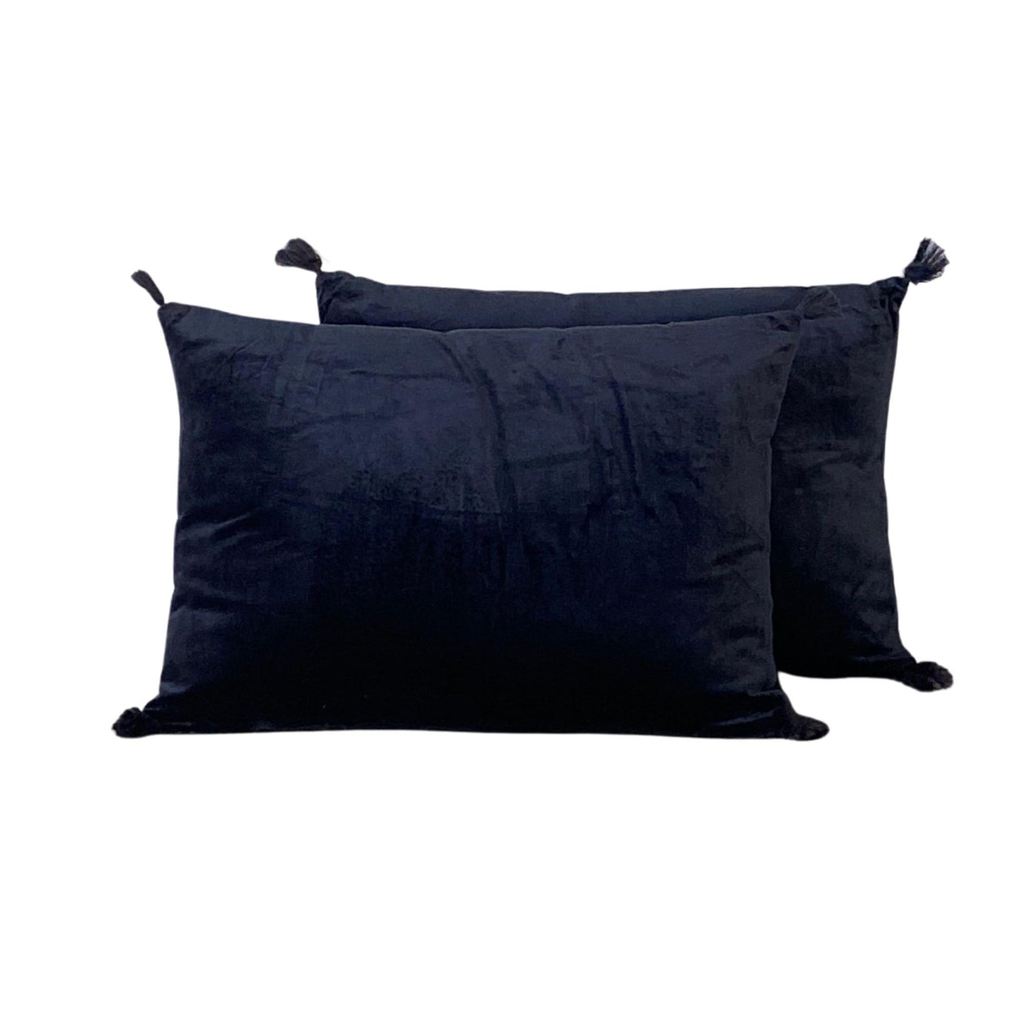 coussin en velours rectangle bleu nuit fabriqué artisanalement en Inde