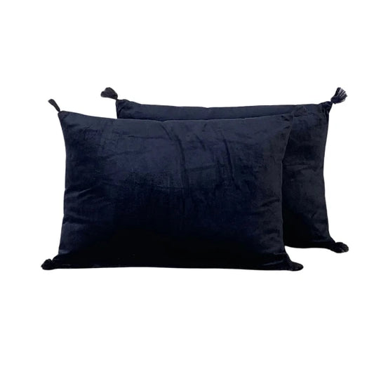 coussin rectangle en velours bleu nuit