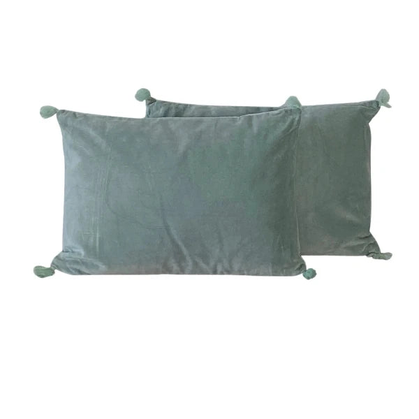 coussin rectangle vert d'eau velours haut de gamme