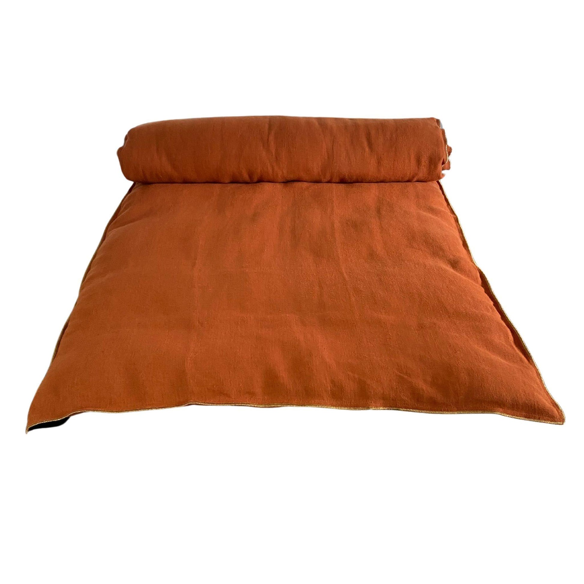 surmatelas pour canapé ou lit en lin certifié european flax fabriqué en France coloris terracotta déhoussable vendu avec le garnissage