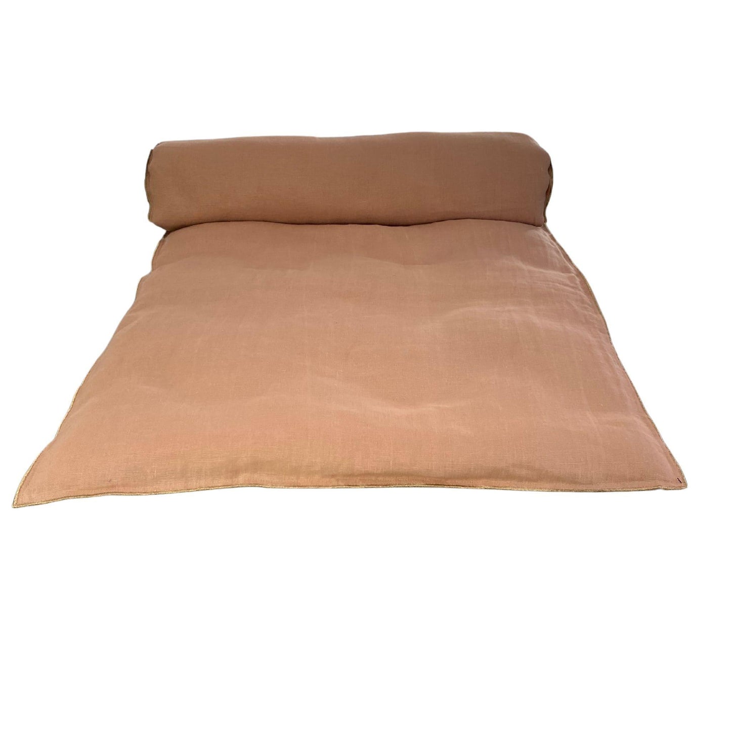 surmatelas pour canapé ou lit en lin certifié european flax fabriqué en France coloris rose souligné d'un ruban de lurex