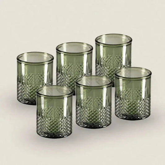 Lot de six verres à eau ciselé en verre recyclé