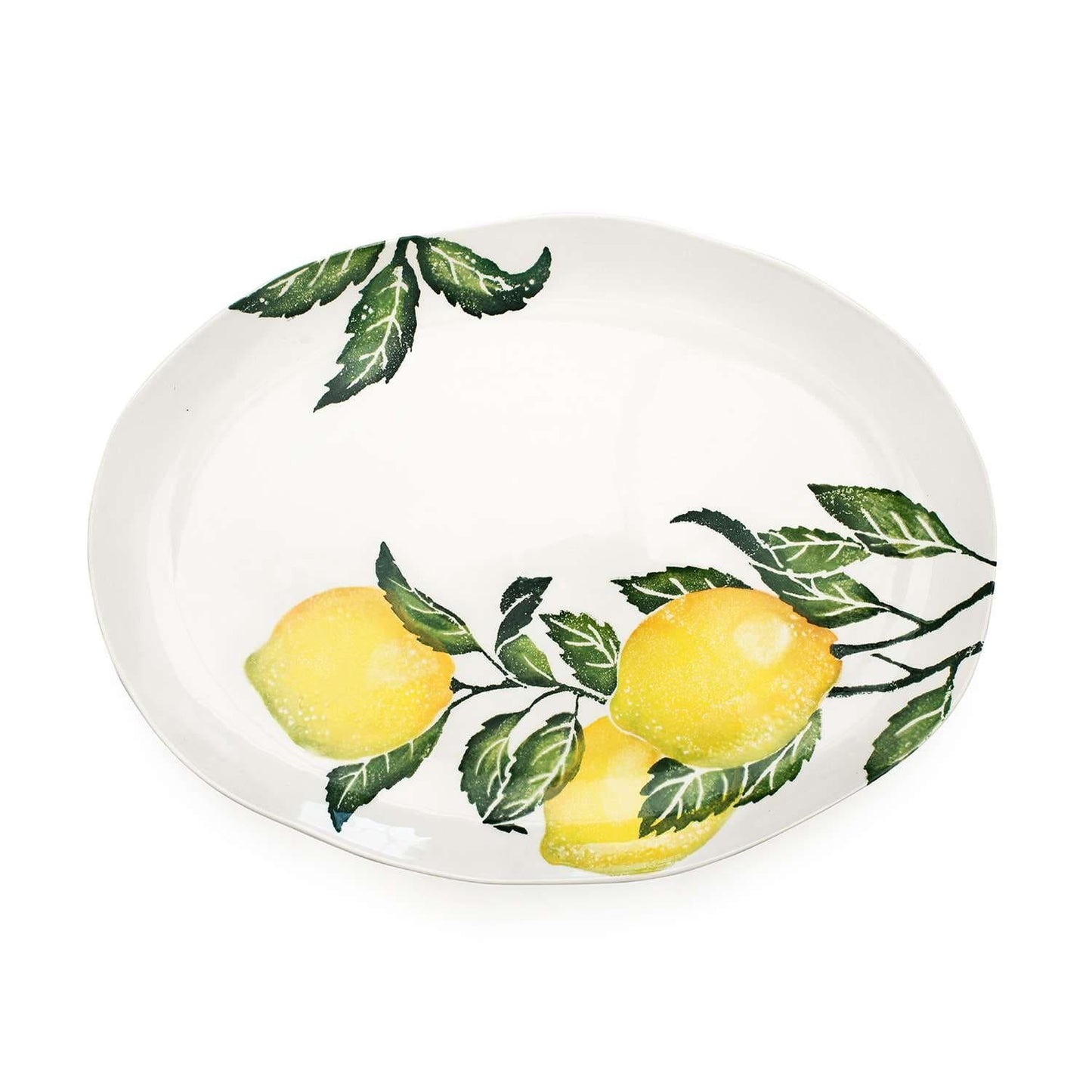 Elégant plat ovale en faience orné de motifs de citron fabriqué en Italie artisanalement