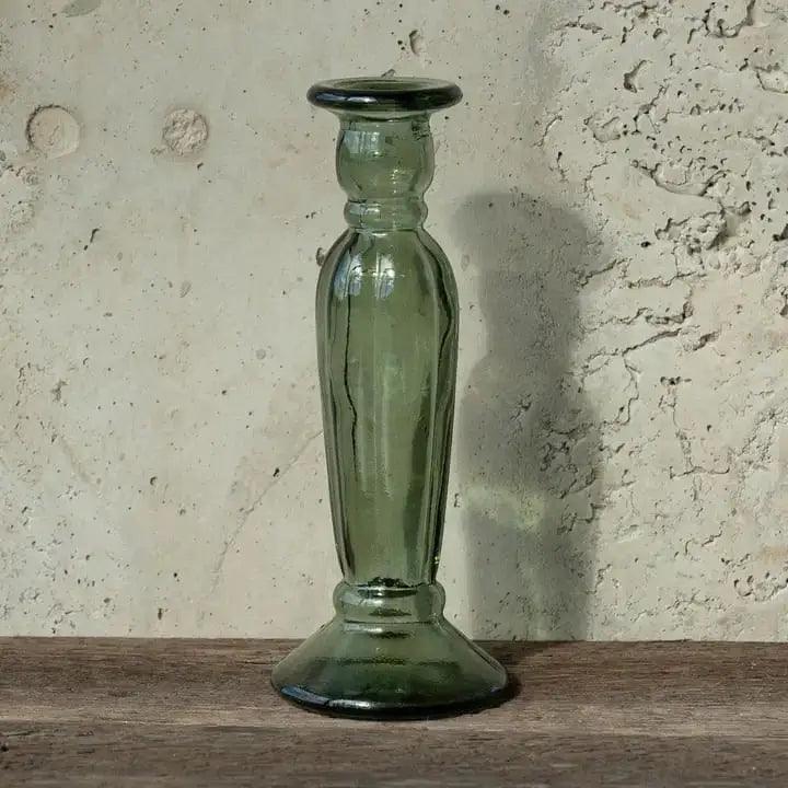 Bougeoir en verre de couleur verte