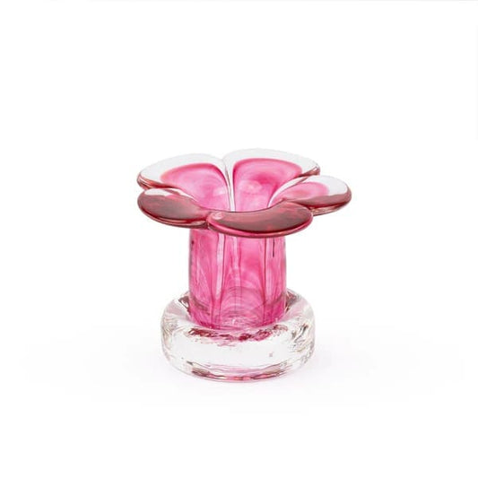 Bougeoir en verre soufflé rose