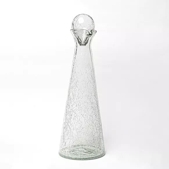 Splendide carafe transparente en verre craquelé fabriquée artisanalement en Tunisie