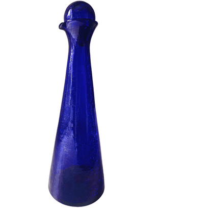 Splendide carafe en verre craquelé bleu fabriquée artisanalement en Tunisie