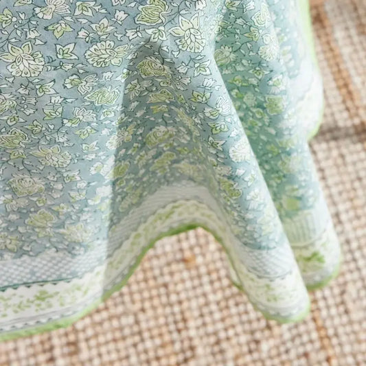 Nappe de table rectangulaire en coton impression bleue