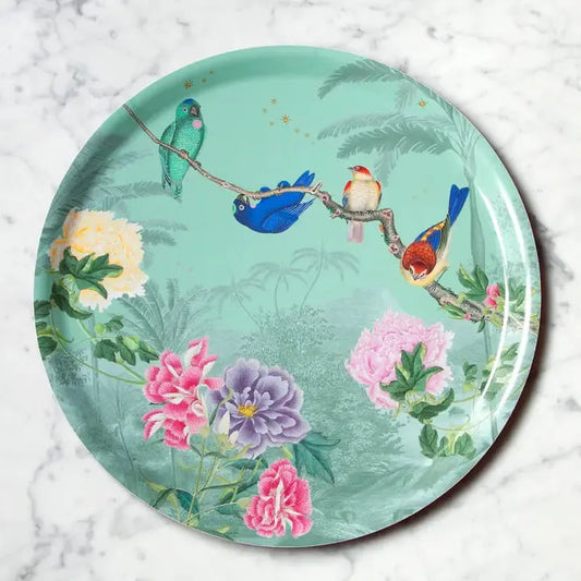 plateau rond décoratif motif oiseaux