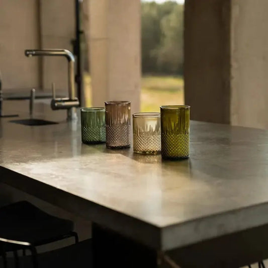 Lot de six verres à eau ciselé en verre recyclé vert